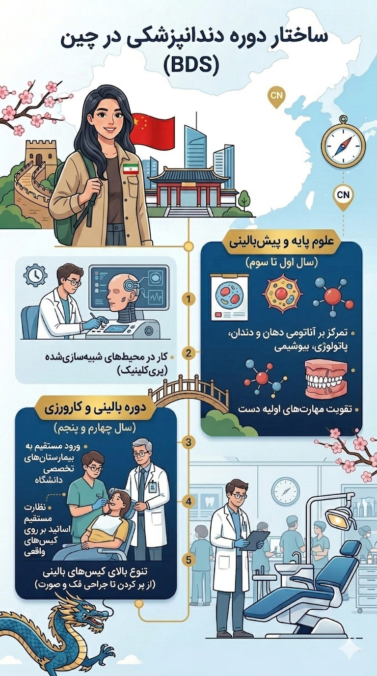 ساختار دوره دندانپزشکی در چین در سال های تحصیل